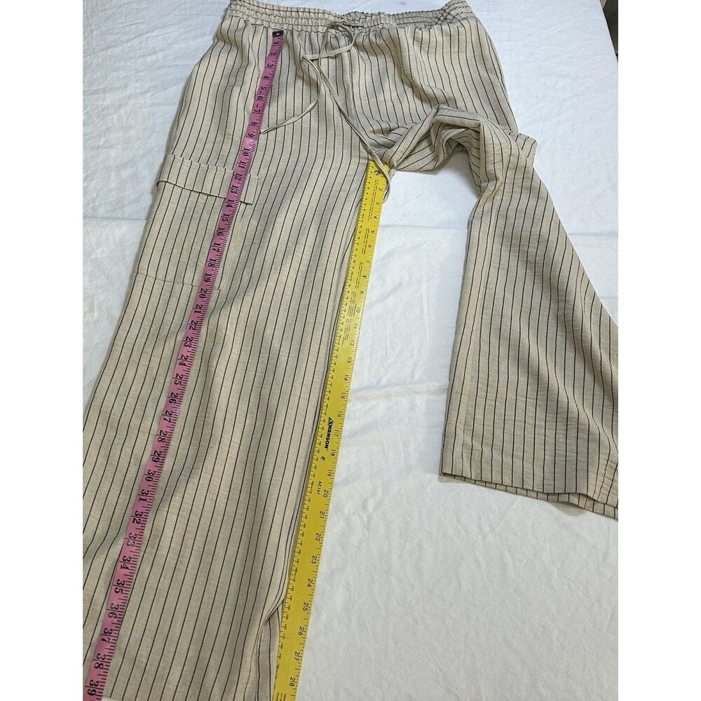 NYCC Beige Striped Wide Leg Cargo Lounge High Waist Boho Pants Women size L - Picture 3 of 7